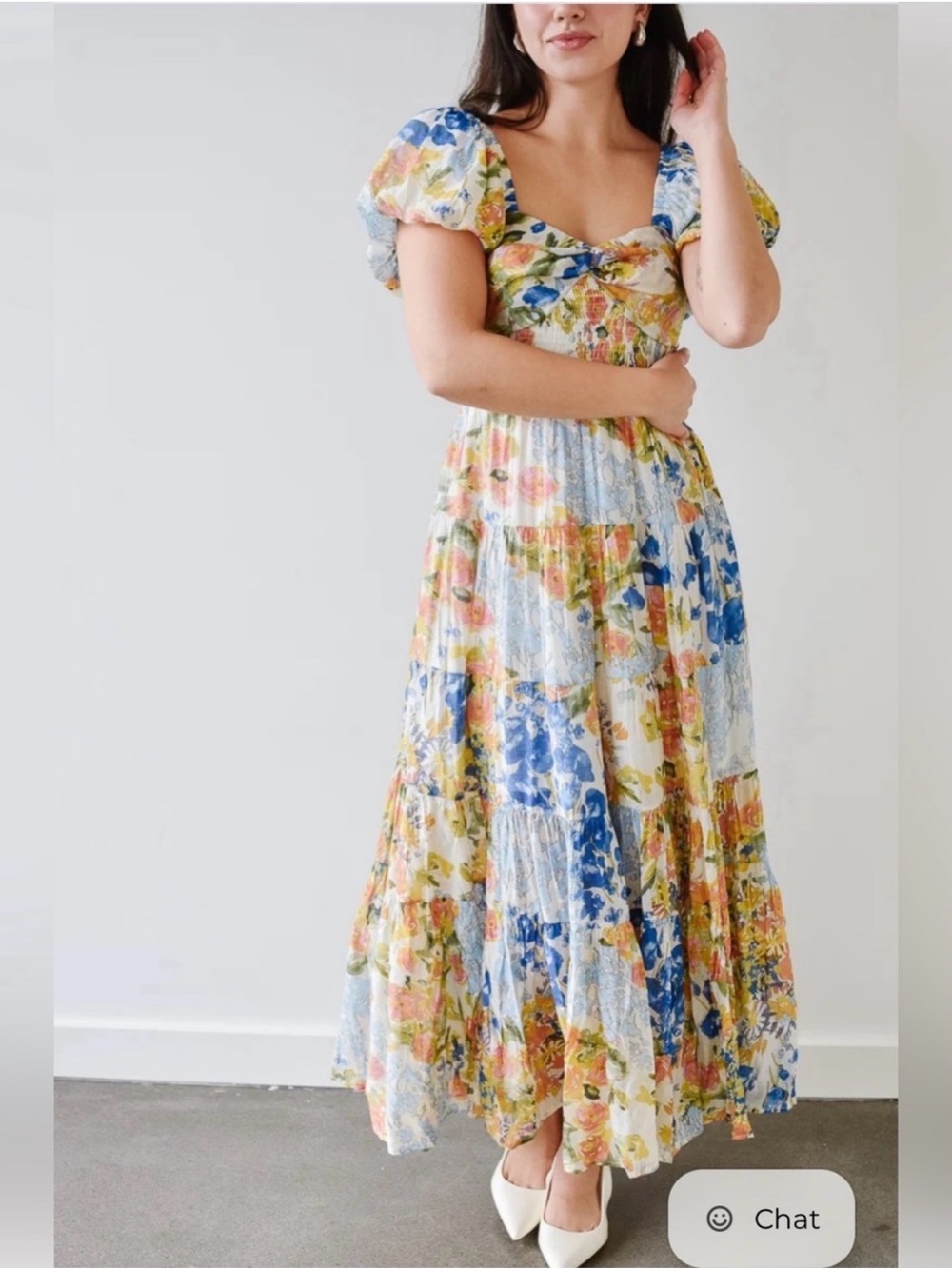 THML Floral Puff-Sleeve COTTAGECORE Maxi Dress - Size Small